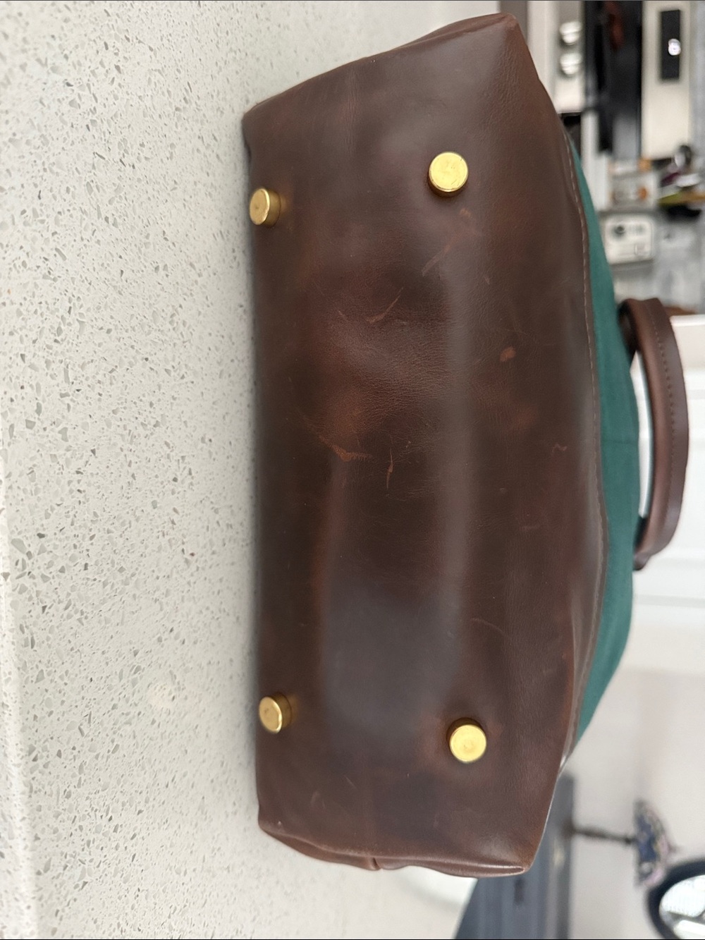 Teal Canvas Crossbody Tote with Brown Leather Trim - Picture 7 of 7